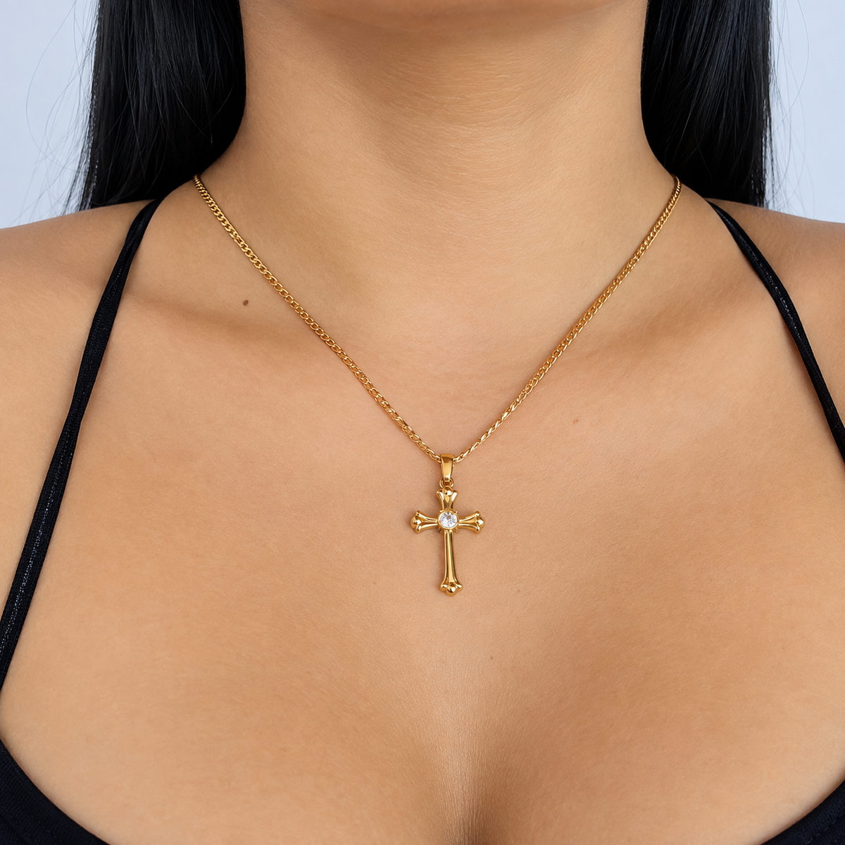 Cadena Cartier + Dije Cruz Piedra - Mujer