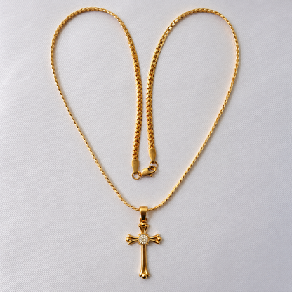 Cadena Grabada + Dije Cruz Piedra - Mujer