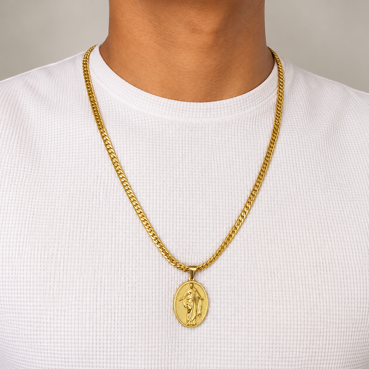 Cadena Grabada + Dije virgen Guadalupe - Hombre